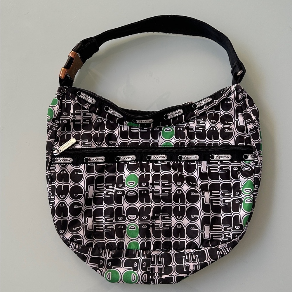 LeSportsac Black and Green Graphic Classic Hobo Bag